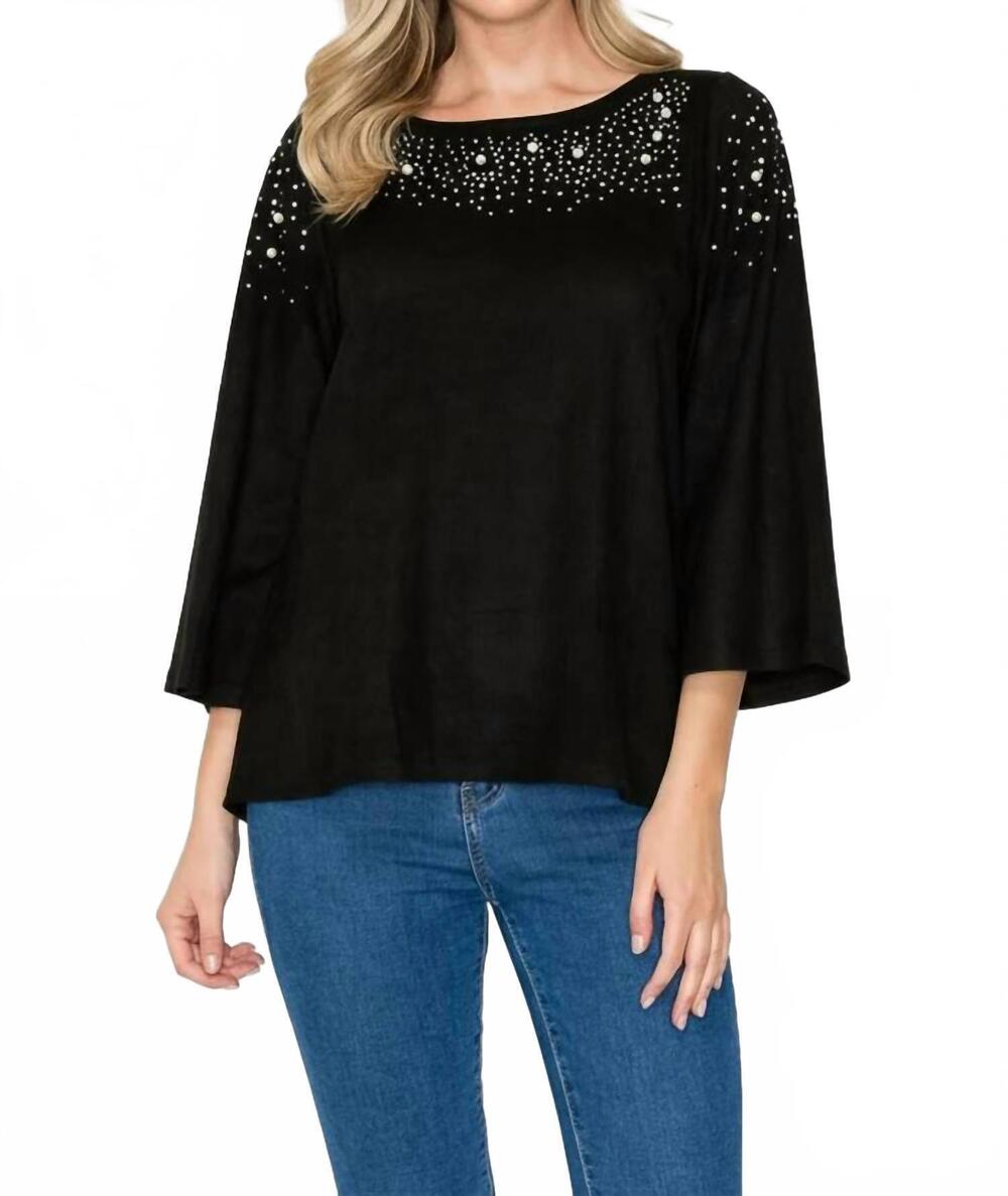 NEW JOH annie suede top with studs and pearls in black